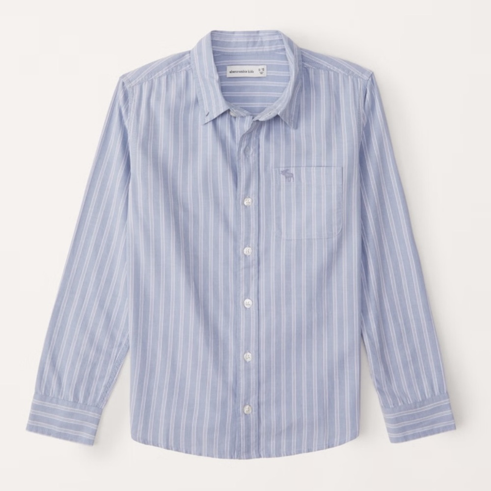 NWT Abercrombie kids boys light blue long-sleeve striped icon shirt size 13-14